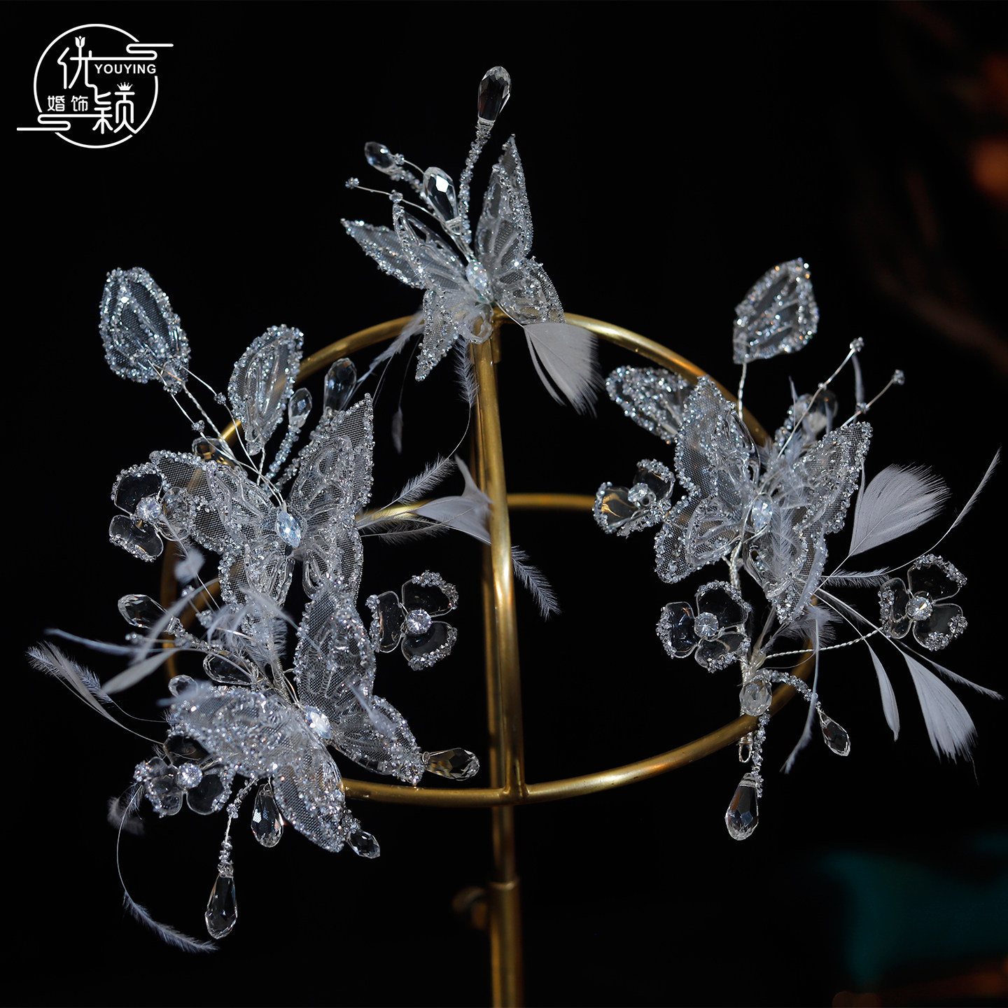 优颖新款仙气蝴蝶花朵羽毛头饰边夹新娘婚纱高级白纱礼服造型发饰,饰品/流行首饰/时尚饰品新,发饰,淘宝优惠券,粉丝福利购,淘宝优惠卷