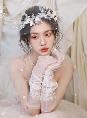 优颖手工铃兰花蕾丝复古花环发箍头纱新娘婚纱跟妆旅游拍发饰韩式