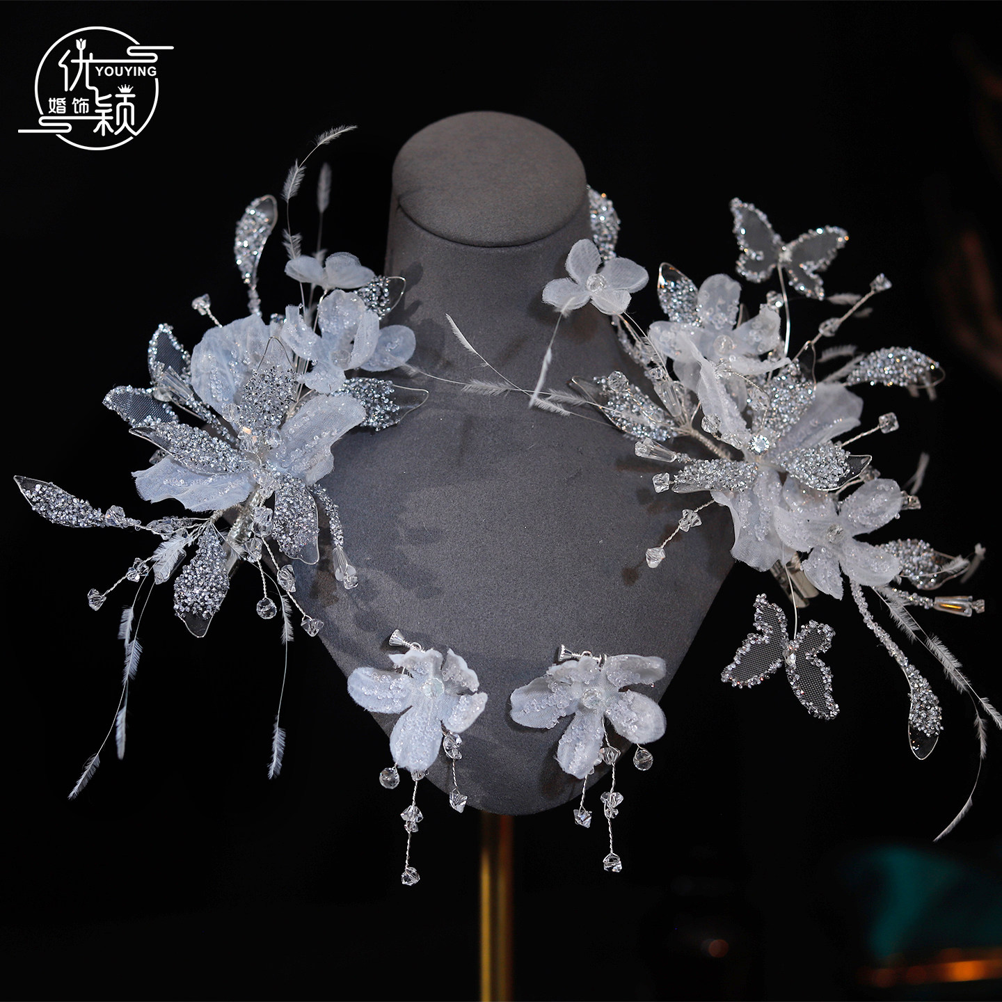 优颖新款森系超仙白色蕾丝花朵水晶发饰新娘结婚头花发夹套装造型,饰品/流行首饰/时尚饰品新,发饰,淘宝优惠券,粉丝福利购,淘宝优惠卷