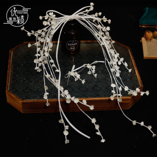 优颖新娘头饰白色铃兰蝴蝶结法式复古头饰结婚礼服发饰发卡配饰