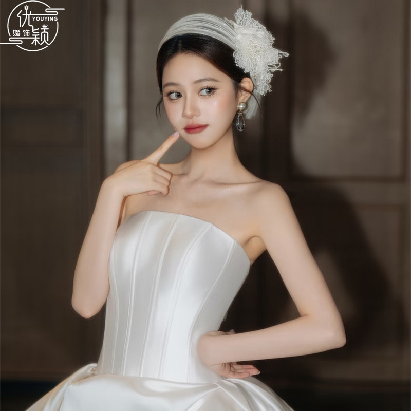 优颖新款法式新娘头纱结婚求婚领证白色蕾丝花朵高级感超仙百搭