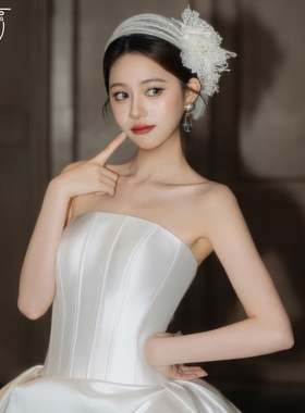 优颖新款法式新娘头纱结婚求婚领证白色蕾丝花朵高级感超仙百搭