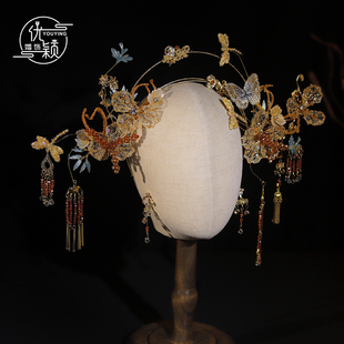 新中式秀禾头饰2024新款金色高级大气蜻蜓发簪汉服龙凤褂新娘发饰