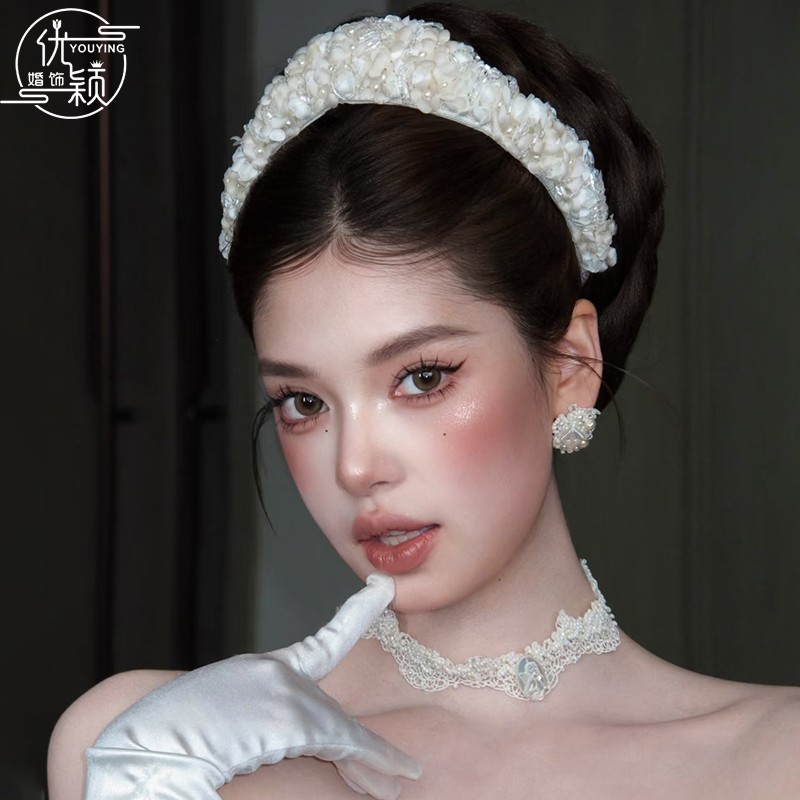 新娘法式花朵头饰白色甜美系减龄发箍公主婚礼礼服超仙婚礼发饰品