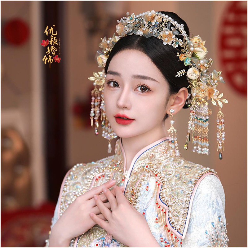 闪亮金粉玫瑰花水晶琉璃中式套装