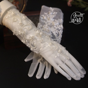 优颖原创手作复古花瓣长款蕾丝手套新娘结婚礼服婚纱晨袍造型饰品