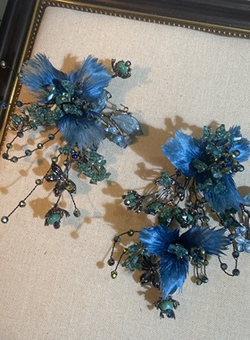 新款新娘蓝绿色头饰羽毛复古发饰晨袍秀禾服旗袍龙凤褂古风配饰品