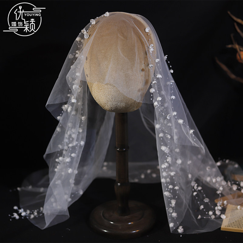 优颖法式手作超仙铃兰花流苏头纱新娘头饰婚纱跟妆晨袍旗袍配饰品