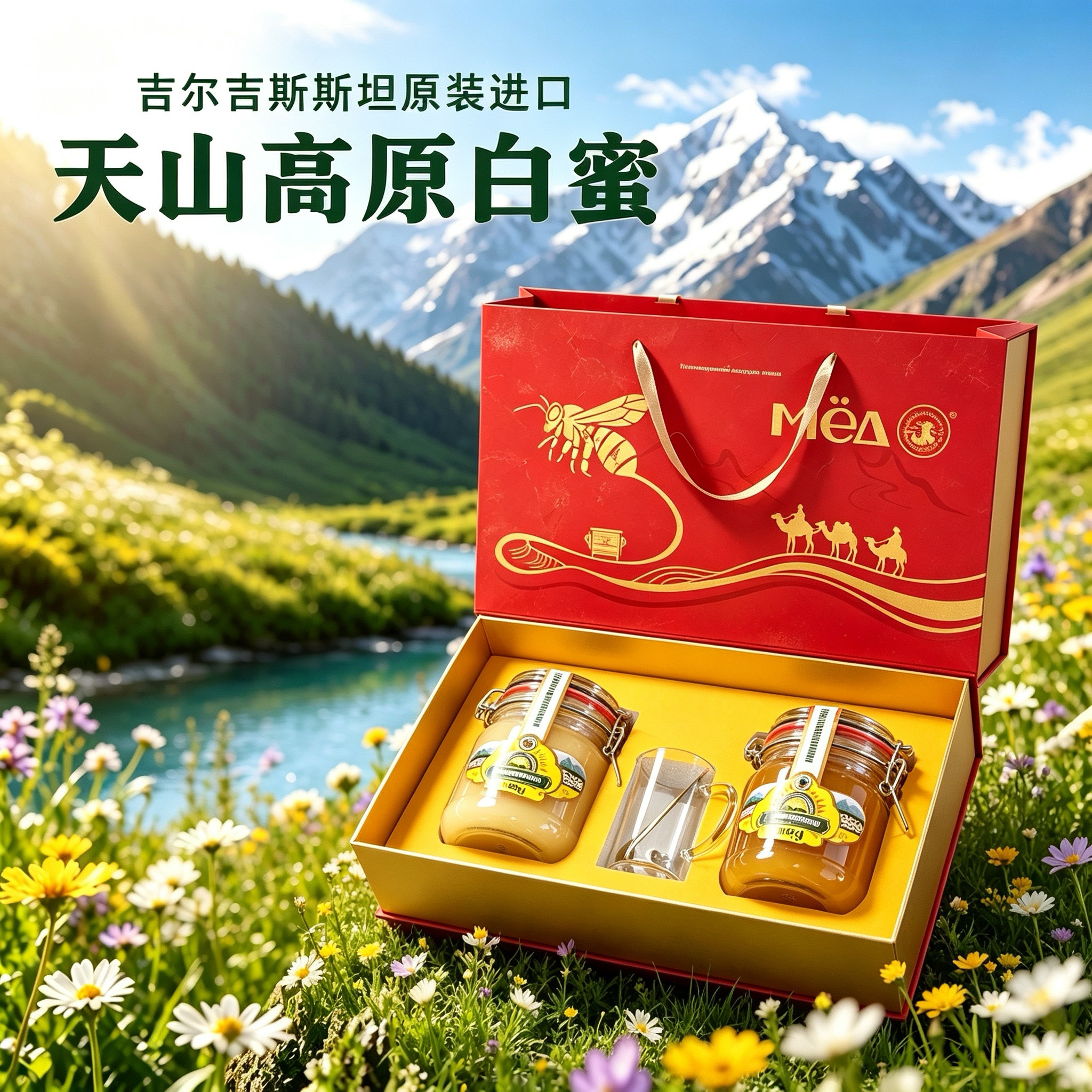 两瓶礼盒礼品吉尔吉斯斯坦蜂蜜阿特巴什白蜜百花蜜原装进口