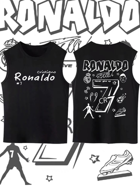 罗纳尔多C罗CR7涂鸦复古印花无袖背心宽松休闲足球运动球星纪念款