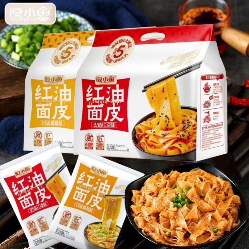 逗小鱼巴士麻酱面皮方便红油凉拌面皮Q弹筋道凉皮5连包
