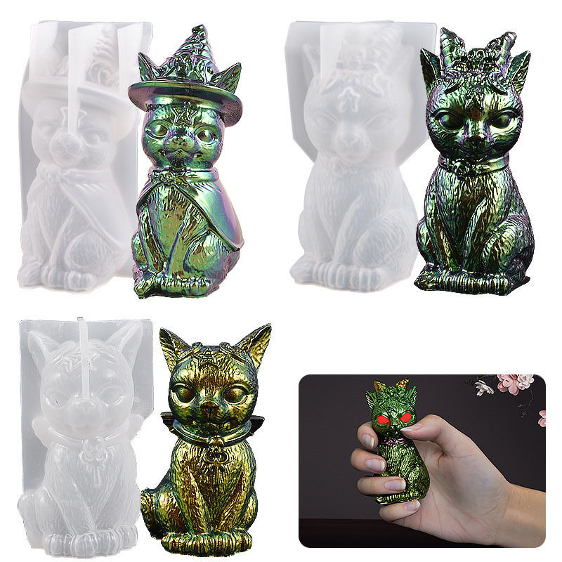 diy滴胶树脂镜面魔法猫咪摆台恶