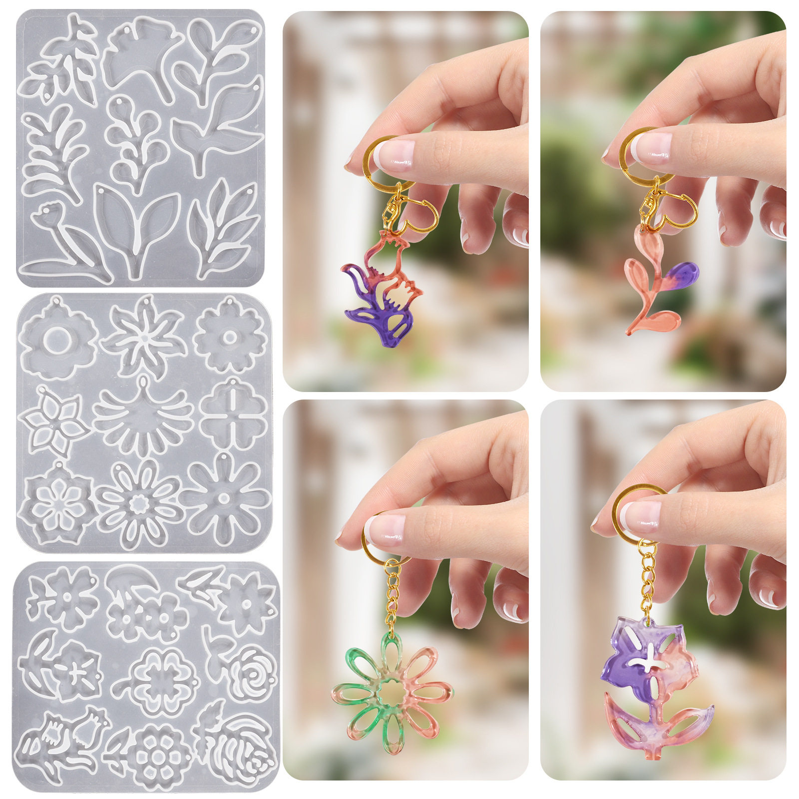 diy水晶滴胶花形耳环吊坠模具 叶子花束花朵玫瑰花瓣型挂饰挂牌模