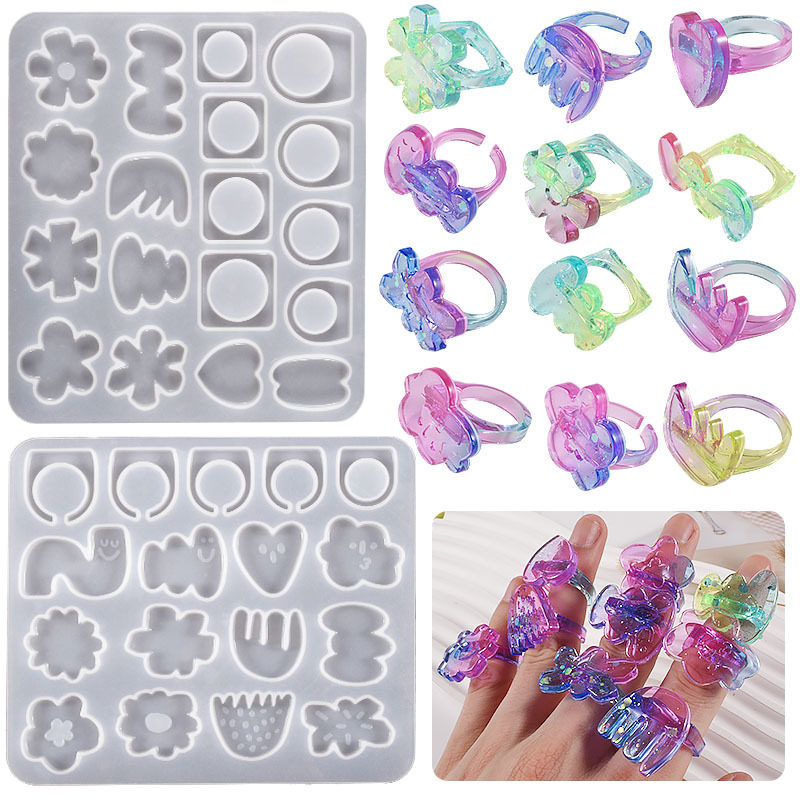 diy水晶滴胶戒指硅胶模具镜面异形花朵指环饰品滴胶磨具