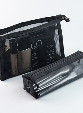 简约便携旅行化妆刷收纳包网纱化妆包洗漱袋口红气垫刷子包大容量