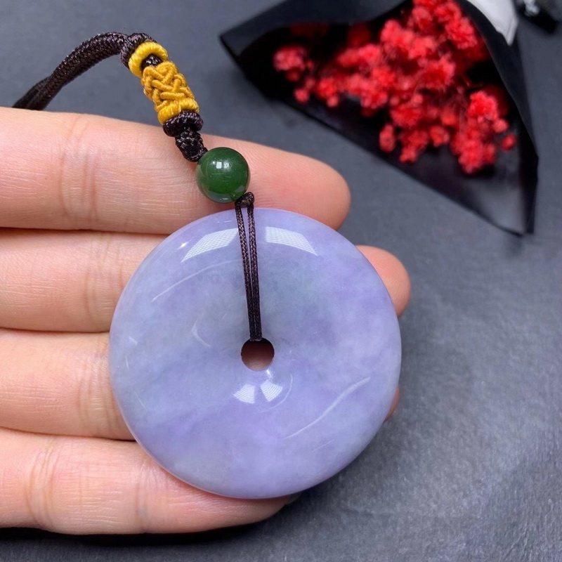 八尚天然A货紫罗兰翡翠平安扣正品紫色玉石怀古大吊坠环形圆挂件