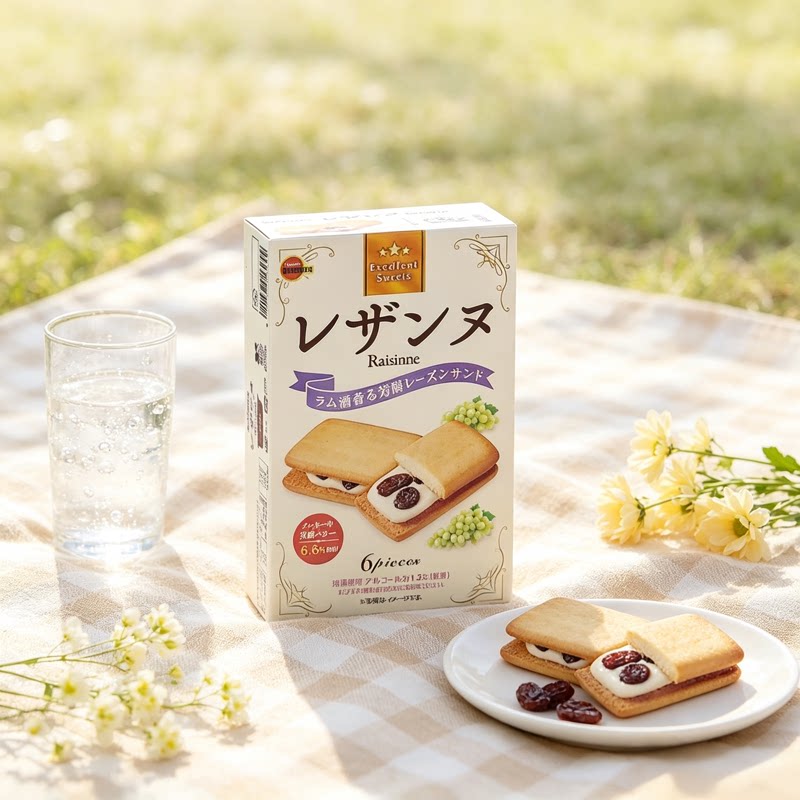 日本Bourbon波梦露提子洋酒夹心饼干独立装儿童进口零食生日礼物