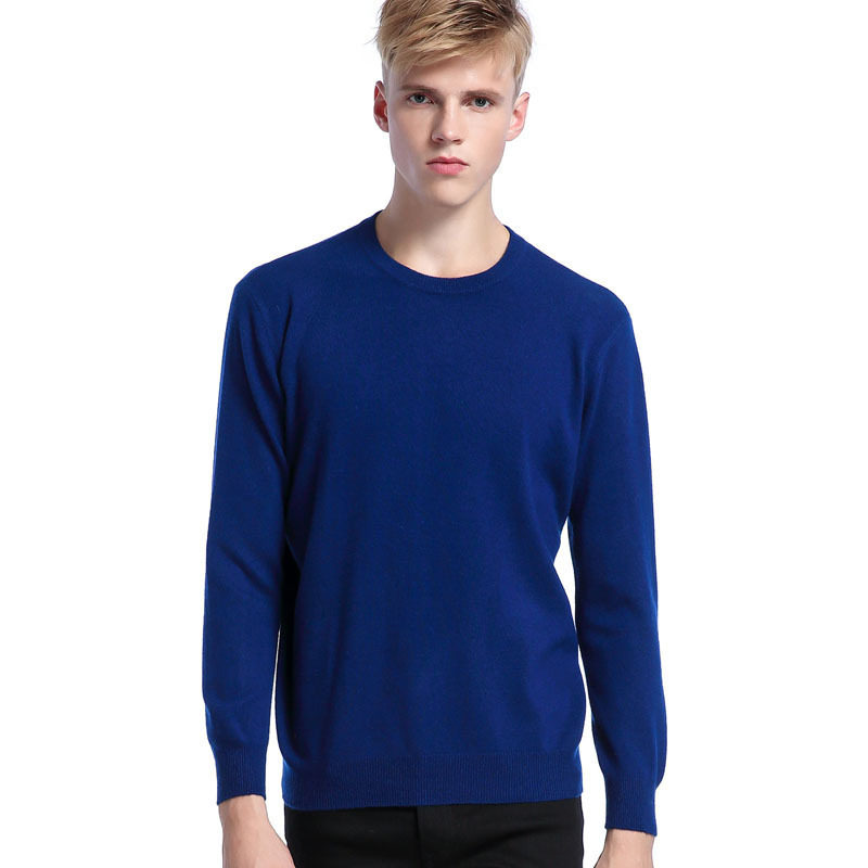 男士羊绒衫纯色圆领套头休闲毛衣新款纯羊绒针织衫冬季