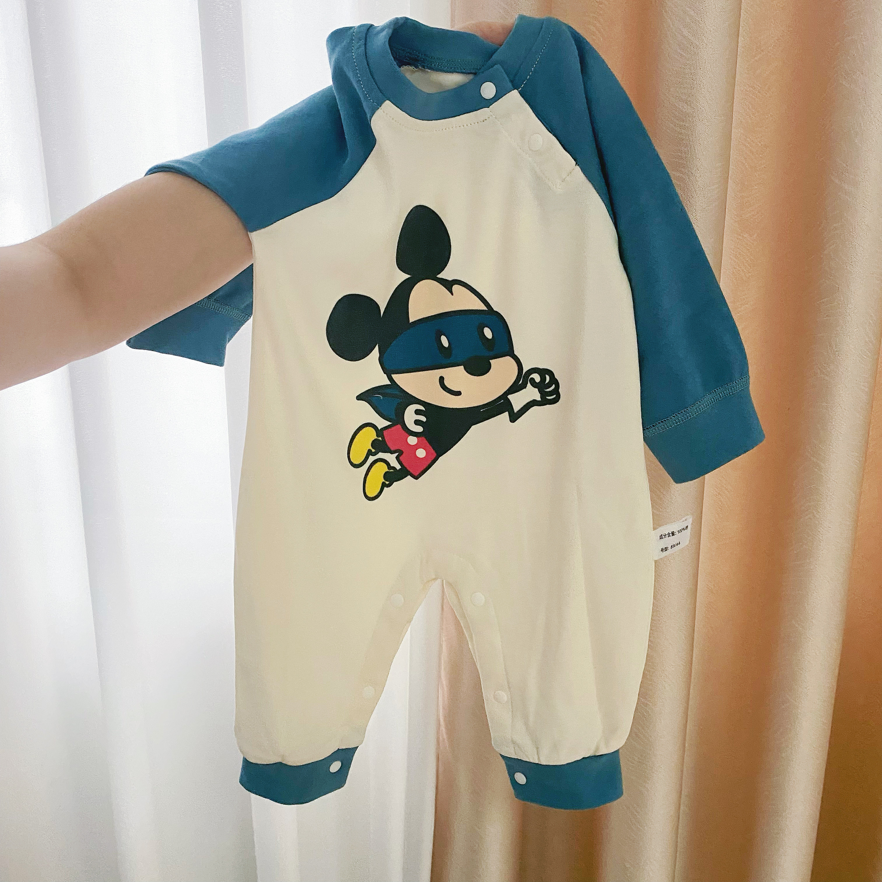 迪士尼新生儿春秋季双面纯棉连体衣婴幼儿初秋可爱外出哈衣爬服