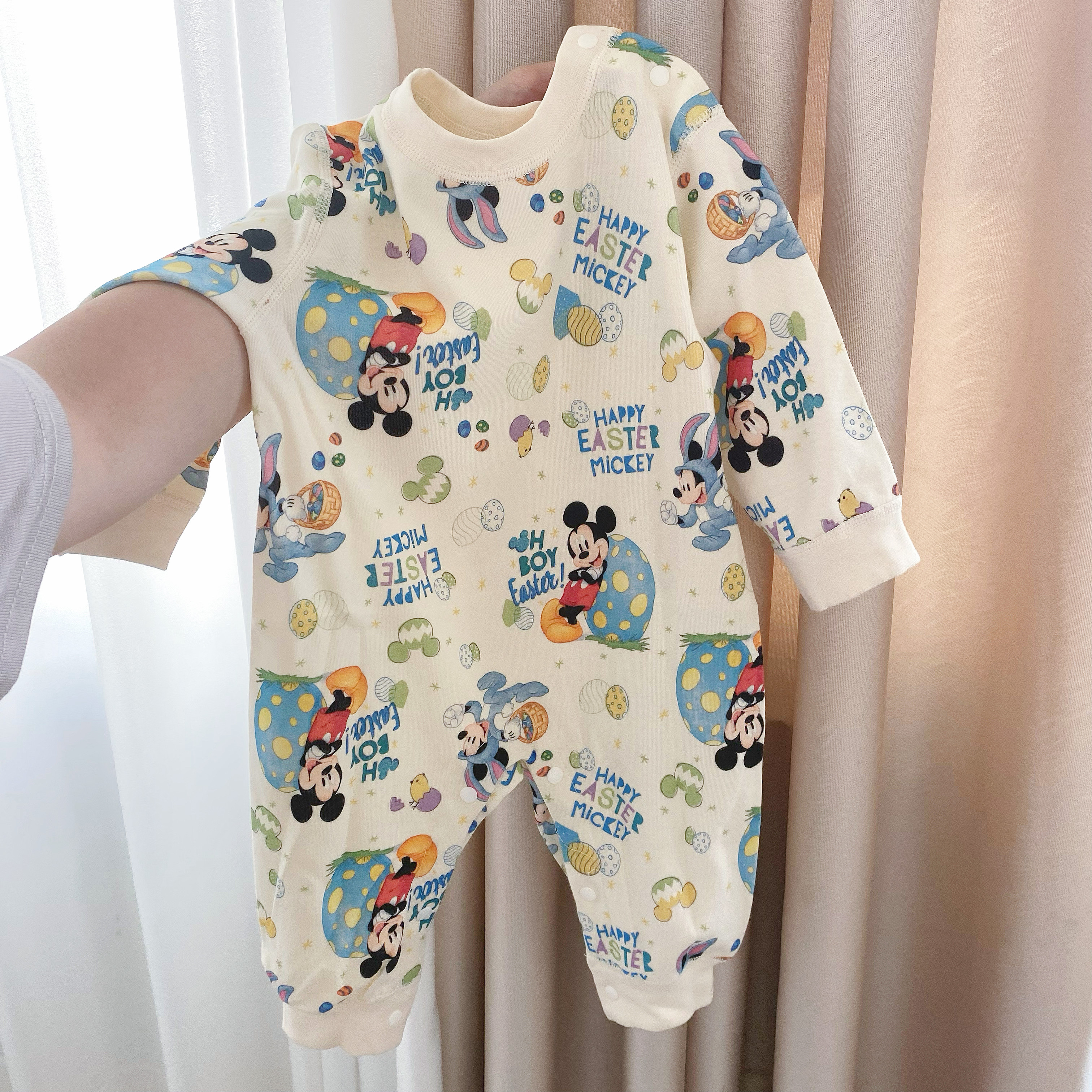 迪士尼婴儿衣服春秋季双面纯棉连体衣新生儿可爱可外出爬服哈衣