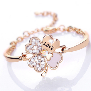 四叶草手链女韩版闺蜜姐妹镀18k金手镯日韩简约饰品学生生日礼物