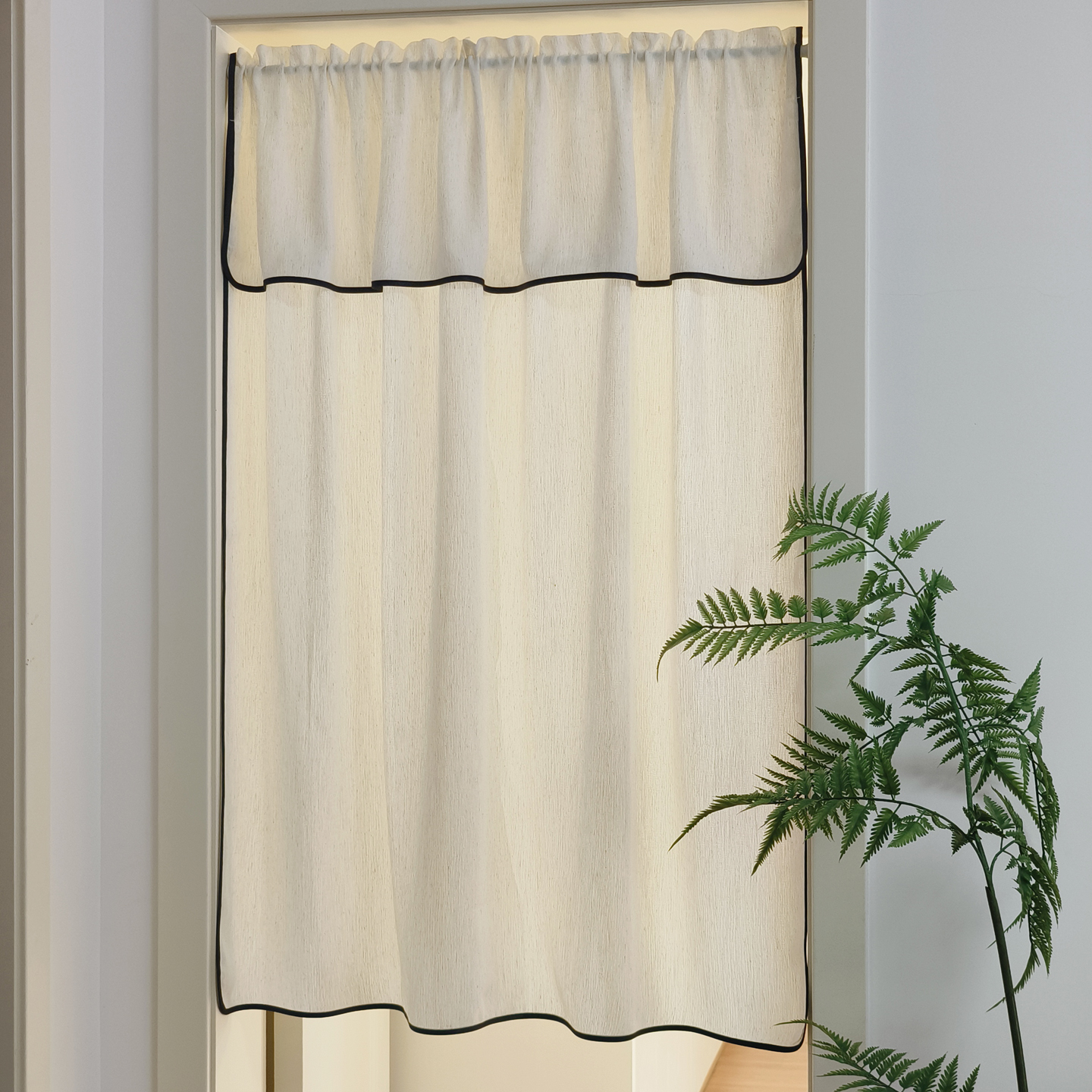 中古风简约复古仿棉麻门帘黑边免打孔家用定制短帘小窗帘飘窗隔断