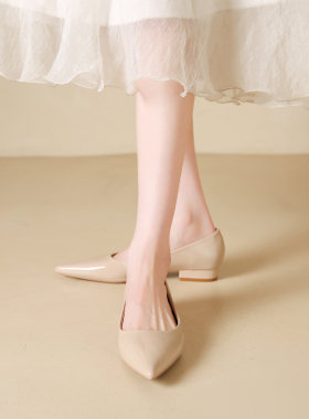 法式气质高跟鞋2025夏季新款裸色单鞋女平底尖头漆皮软底不累脚