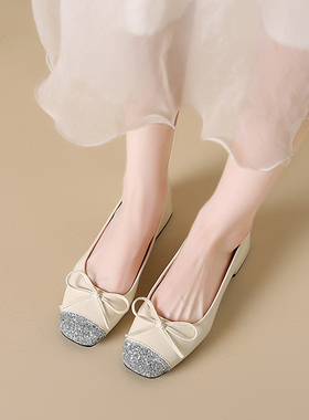 2025夏季新款法式气质方头浅口不累脚内增高百搭粗跟外穿玛丽珍鞋