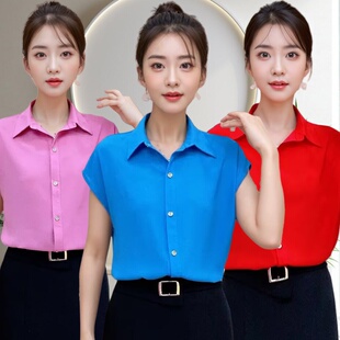 衬衫 纯色衬衣内搭外穿洋气打底衫 女薄款 气质妈妈上衣大码 短袖 夏季