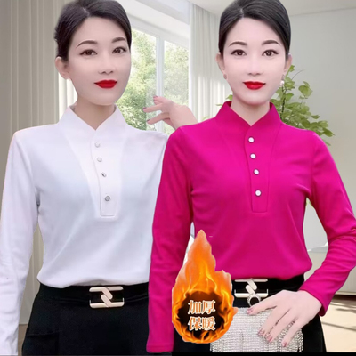 半高领交叉打底衫加绒印花