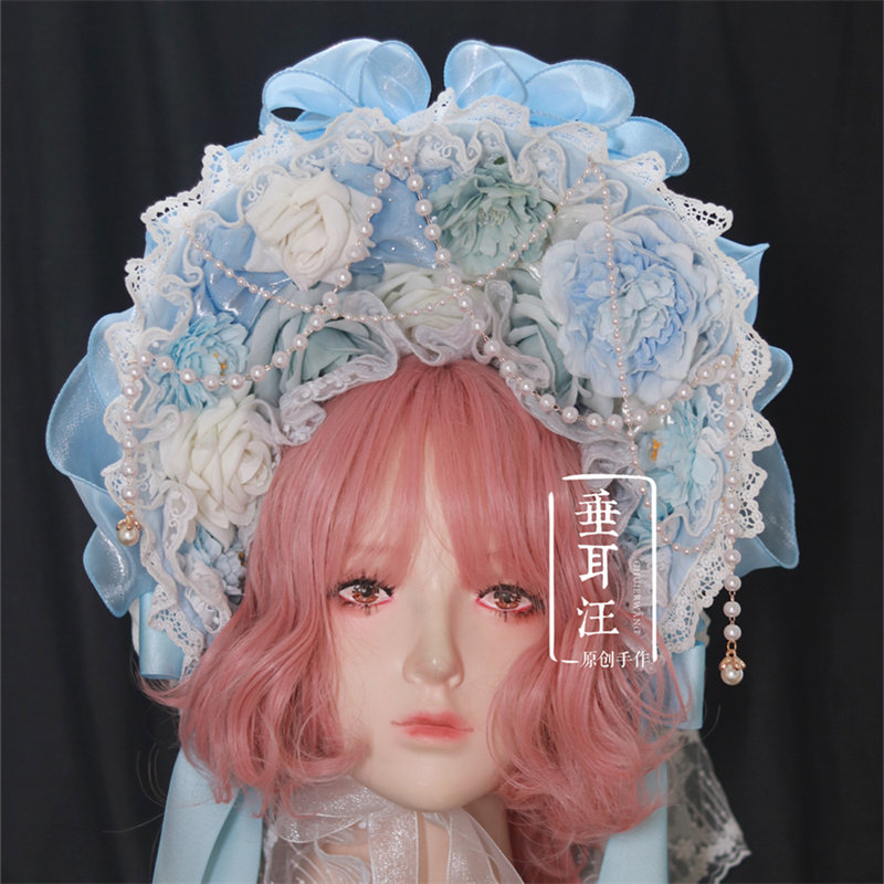 【垂耳汪】原创Lolita手作bnt花嫁走秀雪国满庭圣诞G华丽小物帽子