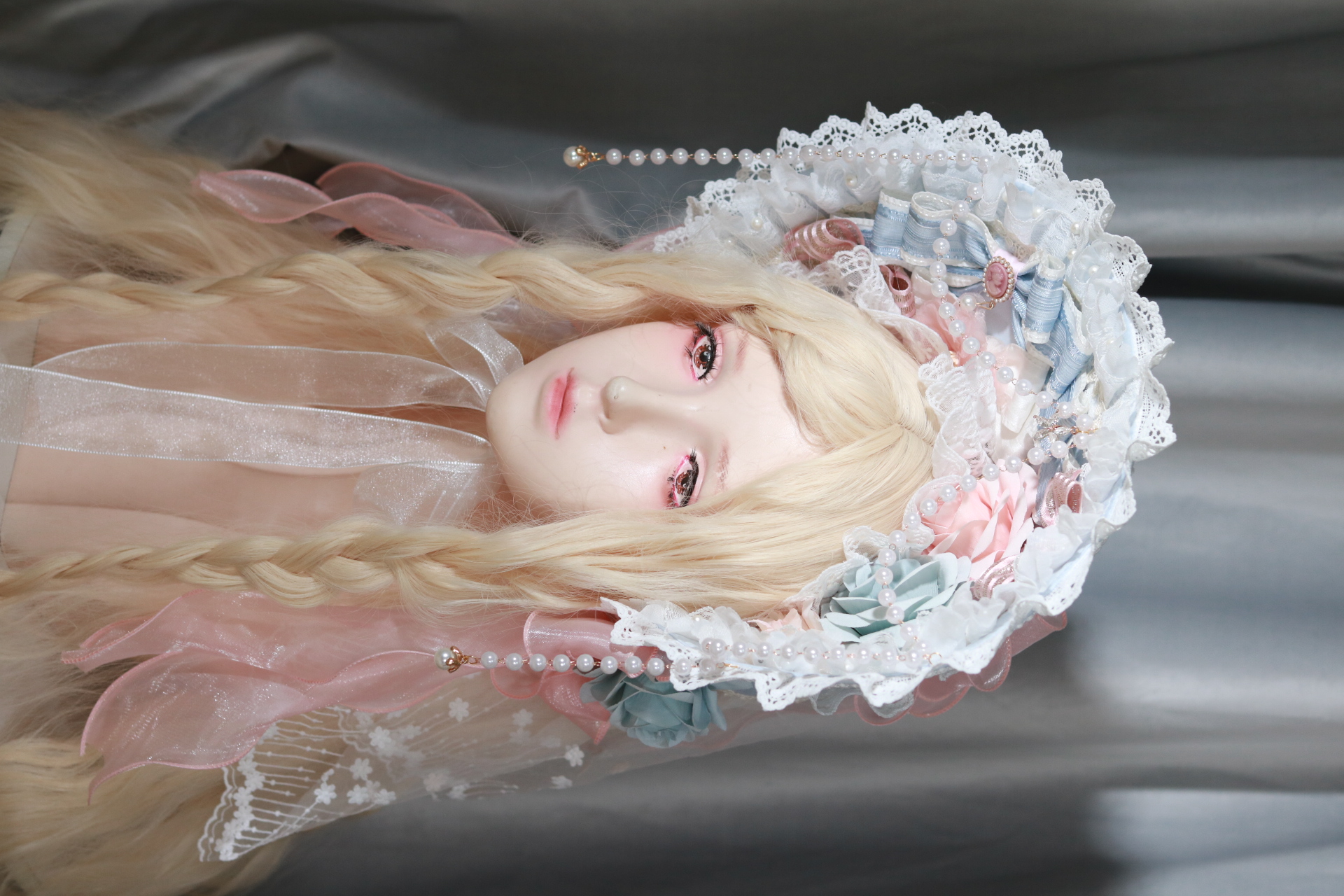 【垂耳汪】原创Lolita手作华丽bnt粉蓝色走秀花嫁帽子头饰包邮