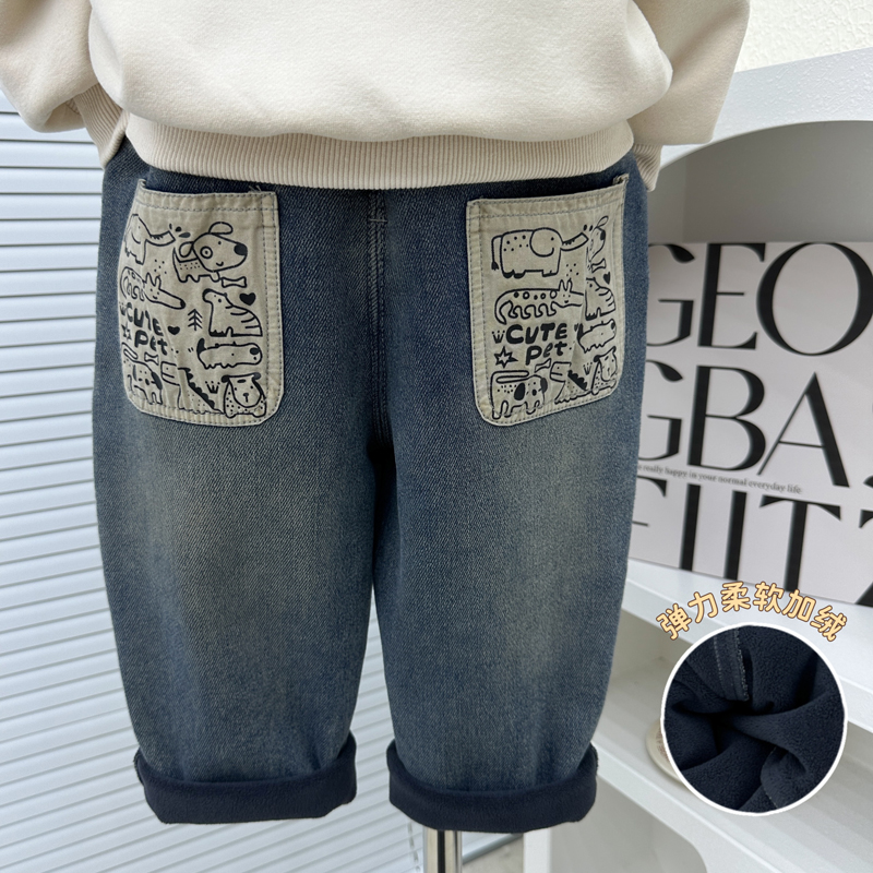 中小童秋冬长裤韩版加绒牛仔裤