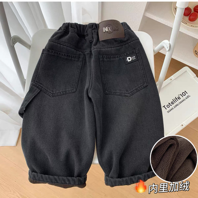 男童秋冬装加绒韩版直筒牛仔裤
