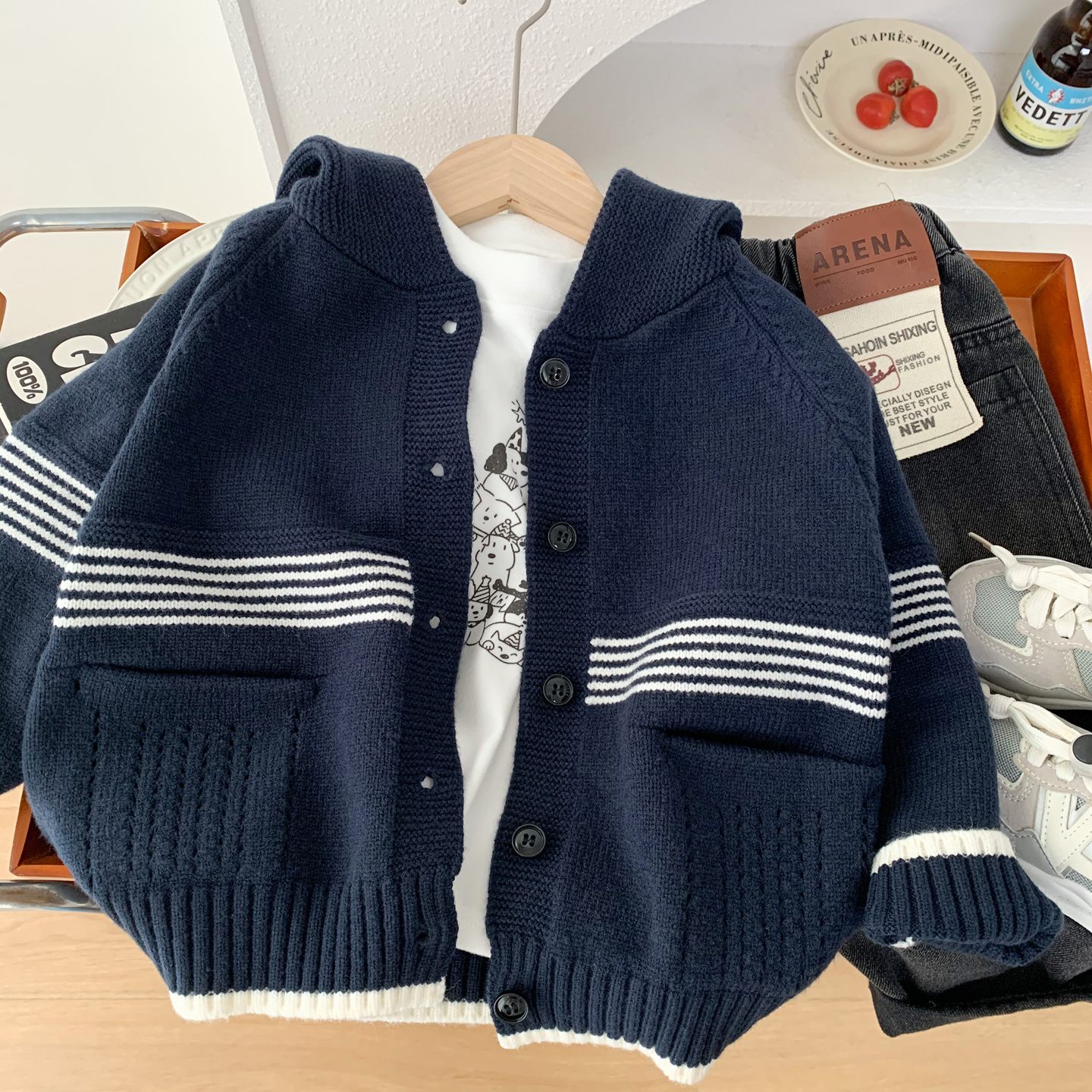 男童春秋针织连帽外套2025新款