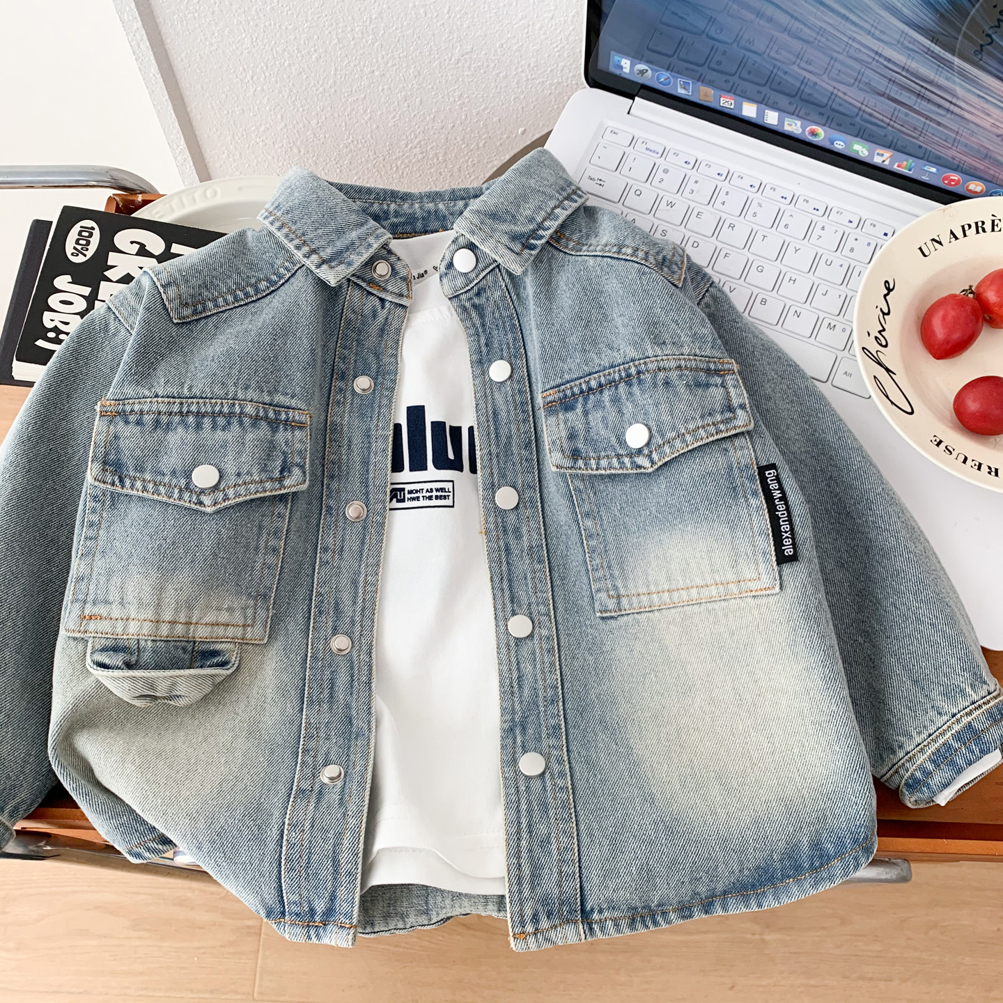 男童春秋牛仔外套2025新款儿童韩版宽松浅色上衣宝宝秋装时髦夹克