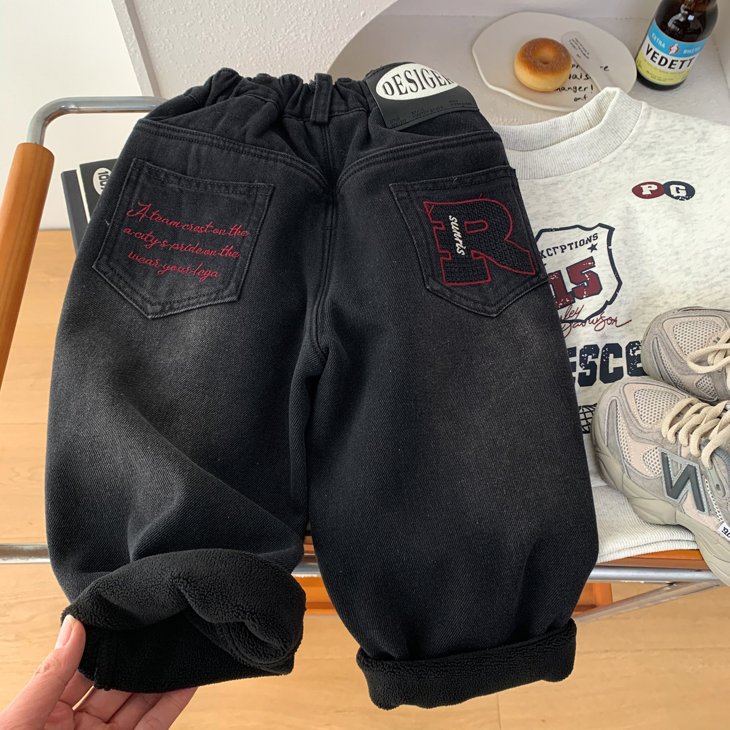 男童秋冬装加绒牛仔裤2025新款儿童韩版黑色直筒裤子中小童百搭潮