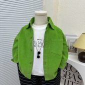 儿童洋气牛油果绿衬衣开衫 2025新款 春秋灯芯绒薄外套 衬衫 男童春装