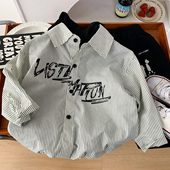 2026新款 衬衫 儿童假两件连帽洋气上衣男孩春秋潮 纯棉长袖 男童春装