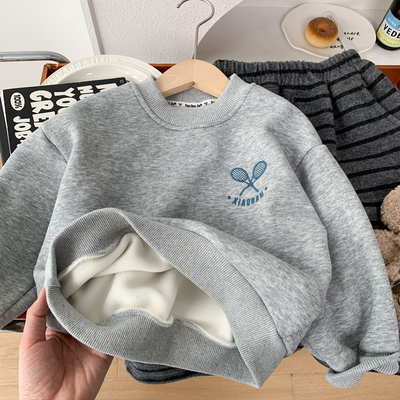 男童秋冬装刺绣一体加绒打底卫衣