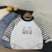 圆领卡通打底衫 儿童休闲条纹袖 男孩春秋上衣 卫衣2025新款 男童春装