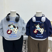 小男孩秋冬一体绒上衣 儿童卡通圆领套头衫 男童春秋装 卫衣2025新款