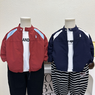 男童春秋薄款 儿童早秋圆领夹克宝宝帅气拼色冲锋衣潮 外套2025新款