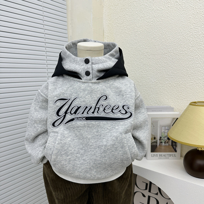 中小童秋冬韩版连帽加绒卫衣