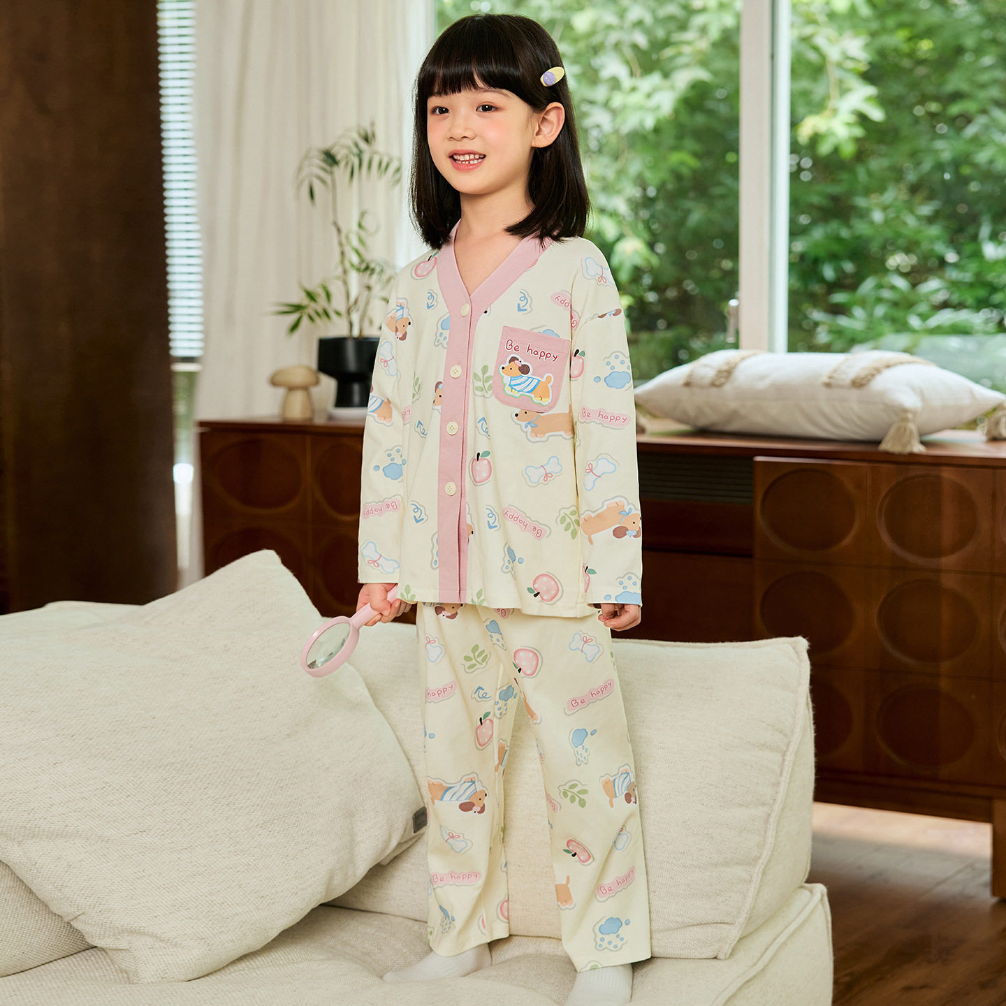 立领扩胸睡衣鼻炎儿童专用立领春夏纯棉立领A类女孩长袖家居套装