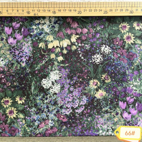 油彩花丛紫80支高密优质长绒棉纯棉碎花布料手作面料66#