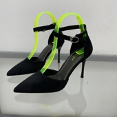 中空少女细跟网红尖头一字扣带高跟鞋 法式 2025新款 外贸原单女鞋