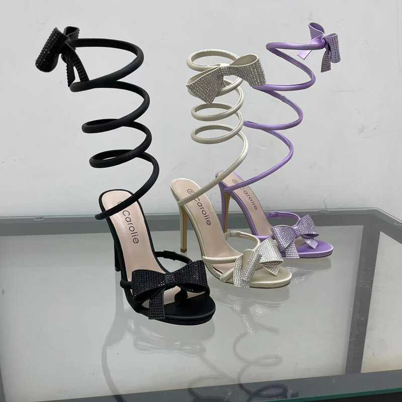 绸缎品牌同款水钻交叉优雅高跟鞋