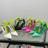 气质中空一字带扣高跟鞋 韩版 女2025年新款 欧美高级感水钻包头凉鞋