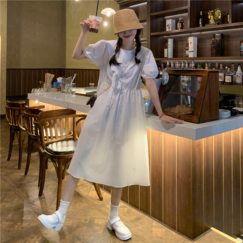 Real price niche design loose and thin solid color dress